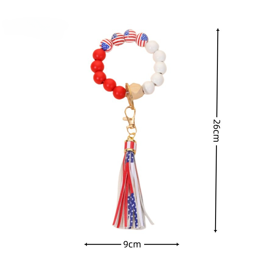 Wholesale Independence Day Wooden Beads Beaded Wrist Keychain